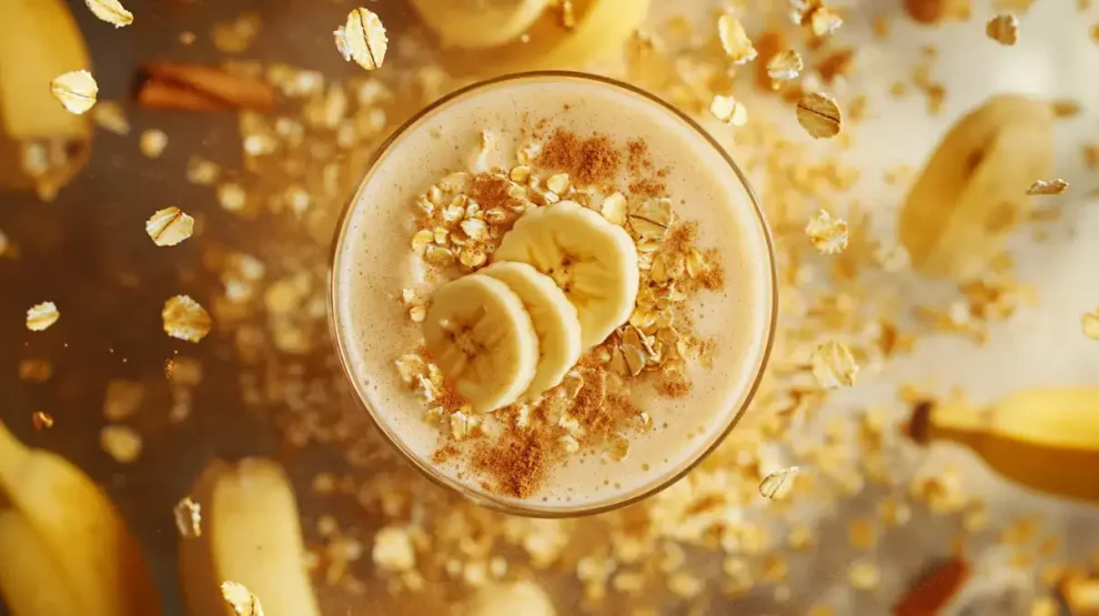 Licuado proteico plátano avena leche