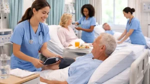 Enfermeras atendiendo en una sala de pacientes