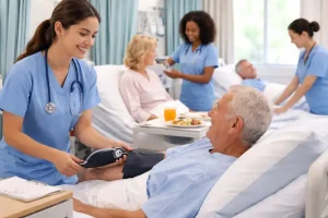 Enfermeras atendiendo en una sala de pacientes