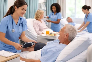 Enfermeras atendiendo en una sala de pacientes