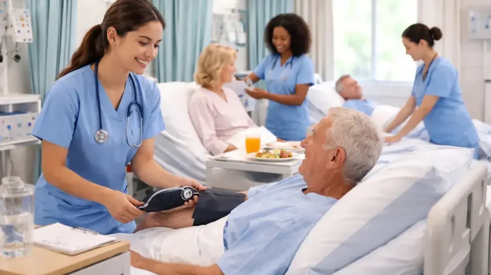 Enfermeras atendiendo en una sala de pacientes