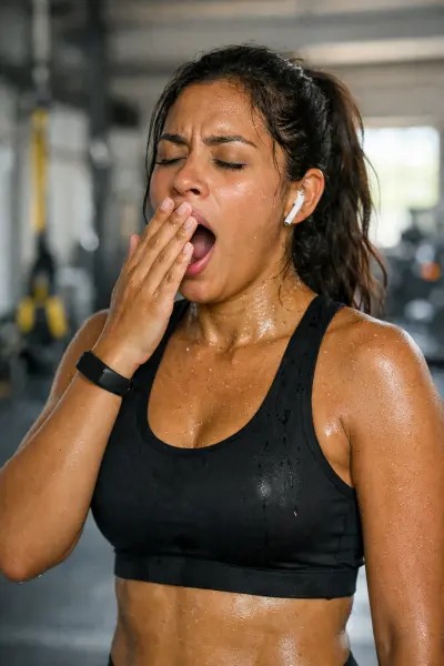 Mujer gimnasio bostezando Mujer gimnasio bostezando